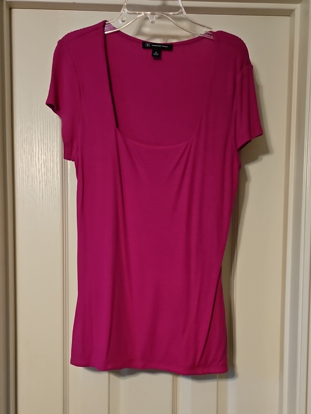 INC International Concepts Bright Fuchsia Short Sleeve Scoop Neck Tee